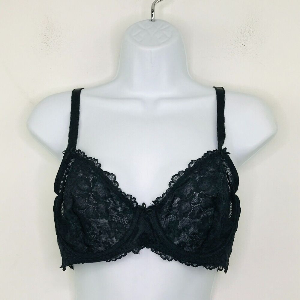 Savage X Fenty 34D Bra Black Mesh Lace Underwired Unpadded Balconette NWT BV7